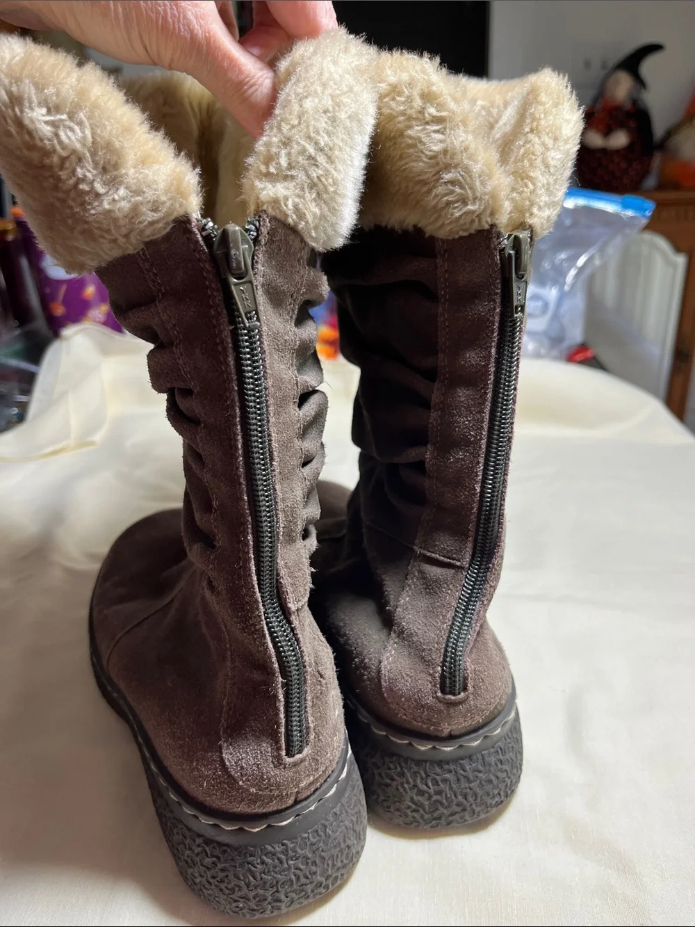 Bass Taupe Suede Faux-Fur Mid-Calf Winter Boots